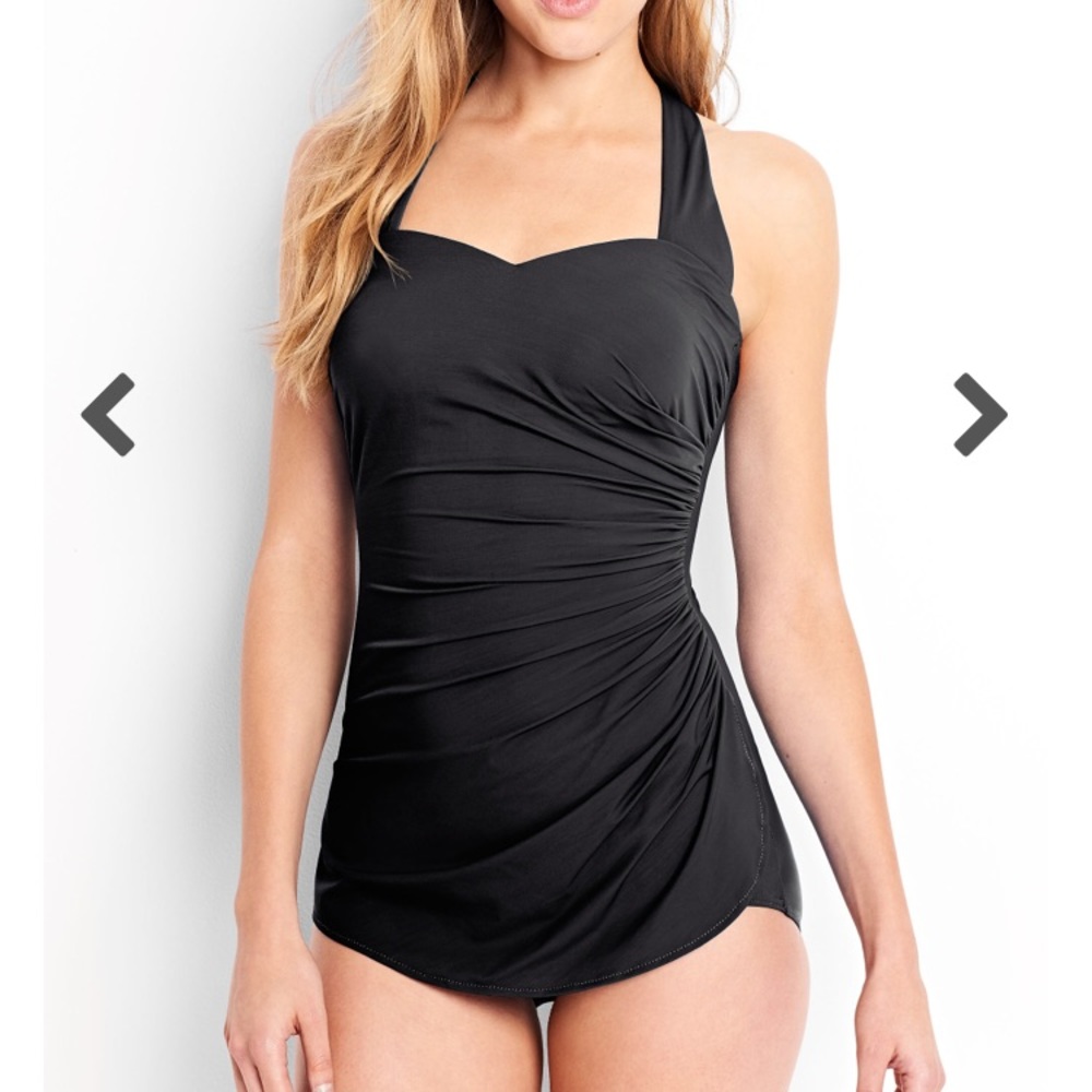 Teal Lands End slender tunic 1-piece bathing suit